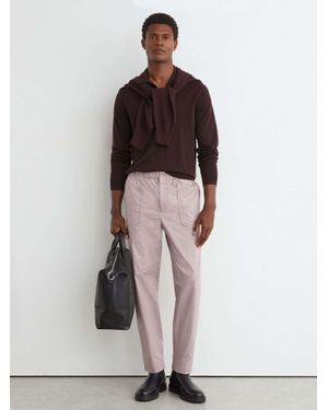 Reiss Cotton-Blend Lightweight Tapered Trousers - Pink
