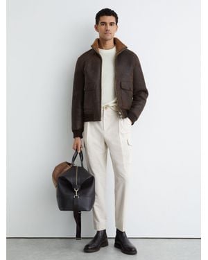 Reiss Fine-Corduroy Cargo Trousers - White