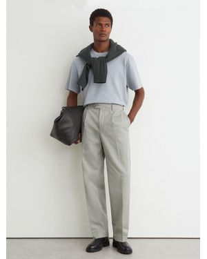 Reiss Cotton Slub Pleated Relaxed-Fit Trousers - White