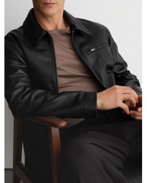 Reiss Leather Zip-Through Jacket - Black