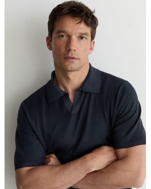 Reiss Pigment-Dyed Merino Wool Open-Collar Polo Shirt - Blue