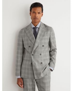 Reiss Wool Check Double-Breasted Suit Blazer Classic-Fit - Grey