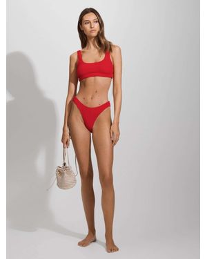 GOOD AMERICAN Good Bright Red Always Fits Textured Bikini Bottoms