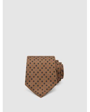 Reiss Silvio - Golden Yellow Silk Twill Micro Diamond-print Tie, One - White