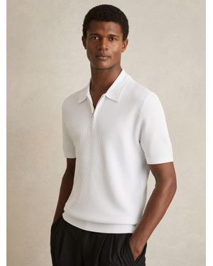 Reiss Regis - White Textured Half-zip Polo Shirt, Xs - Natural