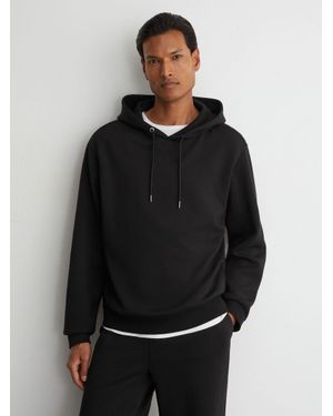 Reiss Sueded Interlock Jersey Relaxed-Fit Hoodie - Black