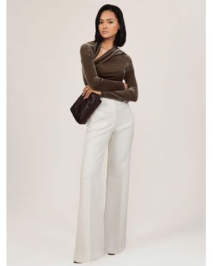 Reiss Velvet Cut-Out Long-Sleeve Top - Natural