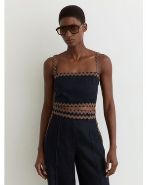Reiss Linen Wave-Trim Cropped Cami Top - Blue