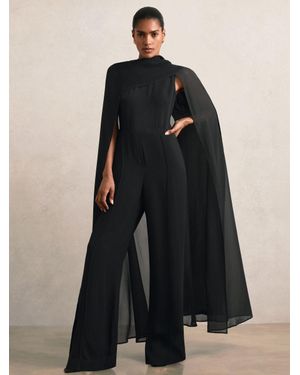Reiss Farley - Black Wide-leg Cape Jumpsuit, Us 0