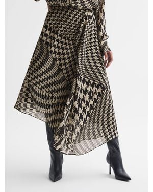 Reiss Dogtooth Asymmetric Midi Skirt - Black