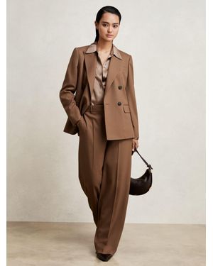 Reiss Wool Blend Wide Leg Suit Trousers - Natural