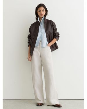 Reiss Carmen - Neutral Lyocell-linen Wide-leg Trousers, Us 14 R - White