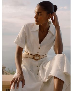 Reiss Linen Belted Midi Shirt Dress - Brown