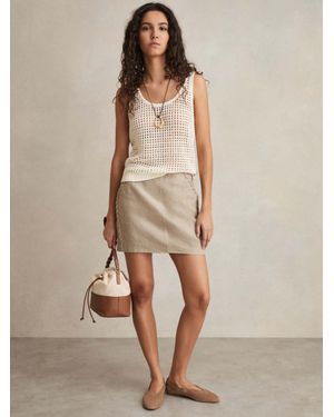 Reiss Linen Whipstitch Mini Skirt - Natural