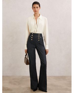 Reiss Button-Detail Flared Jeans - Natural