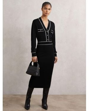 Reiss Wool-Blend Tipped Dress With Cashmere - Black