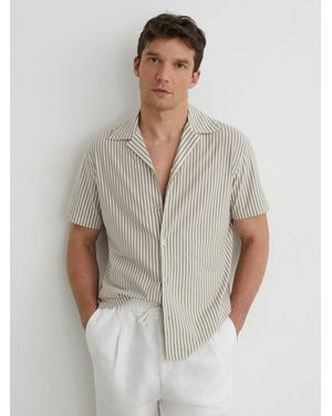 Reiss Cotton-Blend Stripe Cuban-Collar Shirt - Multicolour