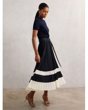 Reiss Belted Pleated Midi Skirt - Blue