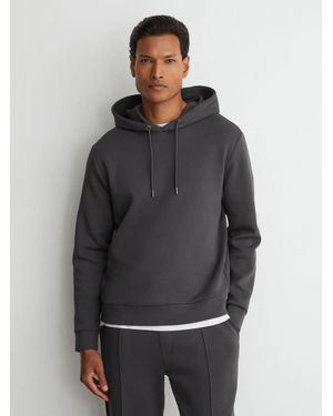 Reiss Sueded Interlock Jersey Hoodie - Grey