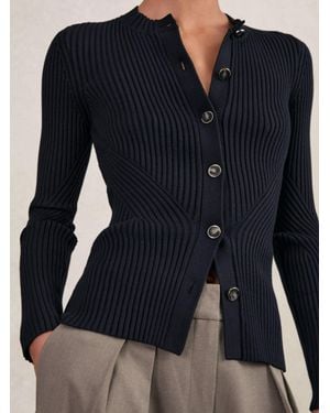 Reiss Button Front Knit Cardigan - Blue