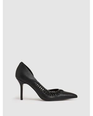 Reiss Marlene Leather Twist Detail Court Shoes - Black