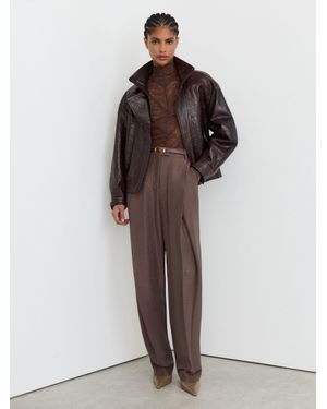 Reiss Mocha Aries Petite Jacquard Deep-Pleat Barrel-Leg Trousers - Brown
