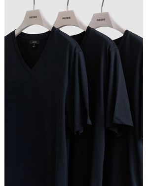 Reiss Dayton Pack-Pack Cotton V-Neck Tailored-Fit T-Shirts - Black
