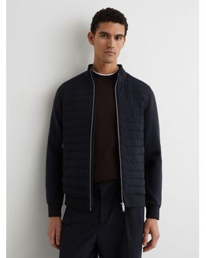 Reiss Freddie - Navy Hybrid Quilt And Interlock Jersey Zip-through Jacket - Blue
