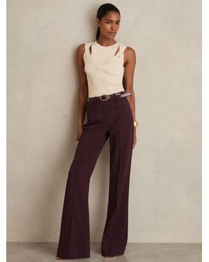 Reiss Claude - Burgundy High Rise Flared Trousers, Us 10 - Brown
