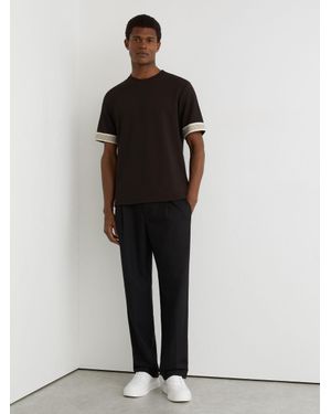 Reiss Aries - Chocolate Brown Textured Tape-cuff Modern-fit T-shirt, L - Multicolour