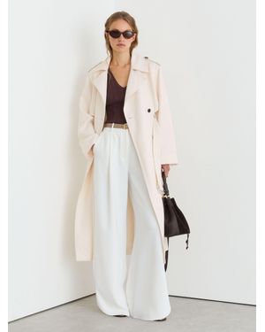 Reiss Double-Breasted Trench Coat With Linen - White