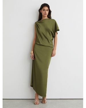 Reiss Kenzie Satin Asymmetric Draped Midi Dress - Green