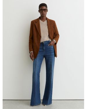 Reiss Petite Pintuck-Detail Flared Jeans - Blue