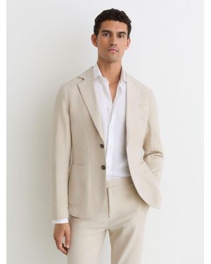 Reiss Garment-Dyed Piqué Single-Breasted Suit Blazer Tailored-Fit - Natural