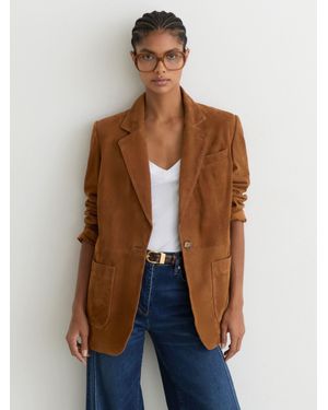 Reiss Suede Single-Breasted Relaxed-Fit Blazer - Blue