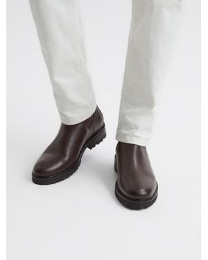 Reiss Chiltern - Chocolate Leather Chelsea Boots - White