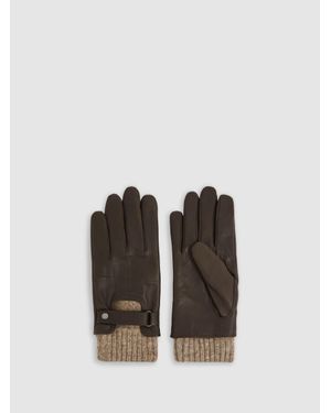 Reiss Sanford Gloves Leather Ribbed - Black