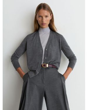 Reiss Merino Wool V-Neck Cardigan - Grey