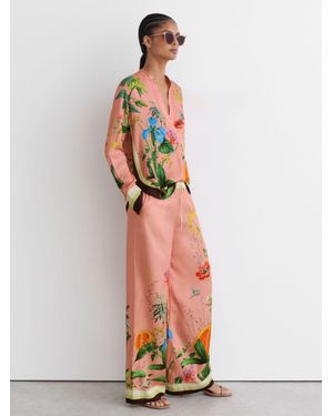 Reiss Petite Tropical Scarf-Print Wide-Leg Trousers - White