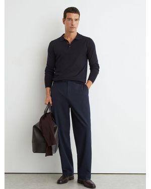 Reiss Merino Wool Long-Sleeve Polo Shirt - Blue