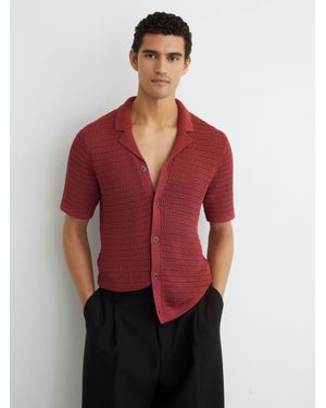 Reiss Buzzard - Rust Red Open-knit Button-through Shirt, Xs