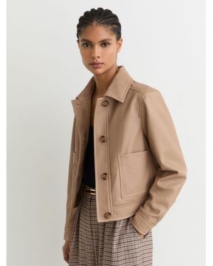 Reiss Leather Trucker Jacket - Natural