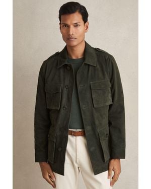 Reiss Suede Four Pocket Field Jacket - Green