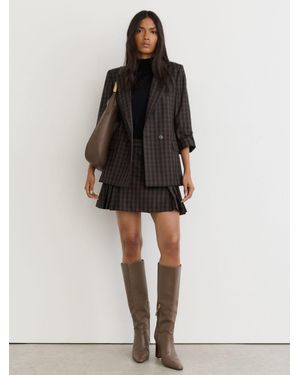 Reiss Nolah - Grape Check Petite Wool Check Relaxed Double-breasted Blazer, Us 6 - Black