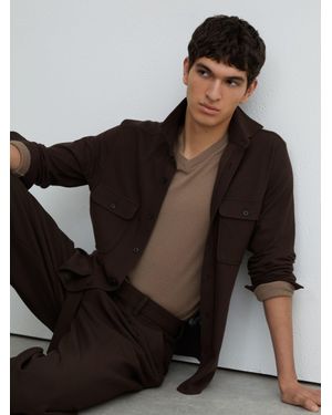 Reiss Forsithe - Brown Textured Twin-pocket Overshirt Cotton-blend, Xs - Black