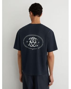 Reiss Monogram-Print Pigment-Dyed Relaxed T-Shirt - Blue