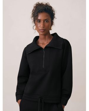 Reiss Laney - Black Premium Interlock Half-zip Sweatshirt, L (us 12-14)