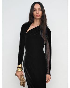 Reiss Petite Velvet Sheer-Panel Cut-Out Midi Dress - Black