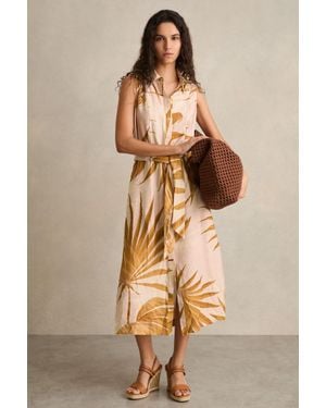 Reiss Palm-Print Sleeveless Shirt Dress - Natural