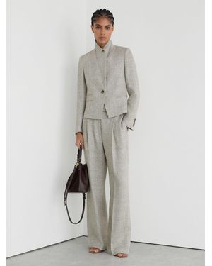 Reiss Petite Herringbone Linen-Blend Straight-Leg Suit Trousers - Grey